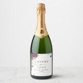 Moderne rode rozen lente zomer bruiloft sparkling wijnetiket (Voorkant)