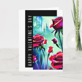 Moderne rode rozen met Cityscape Valentijnsdag Feestdagen Kaart (Voorkant)