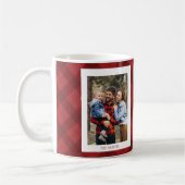 Moderne Rode Rutige Monogram Foto Kerstmis Koffiemok (Links)