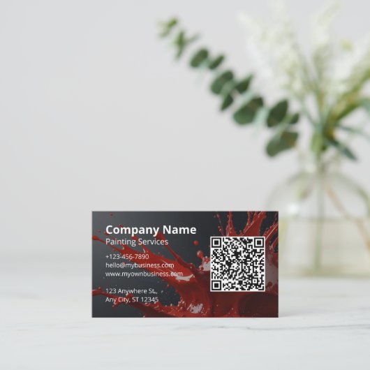 Moderne rode schilder QR-code Visitekaartje (Staand voorkant)