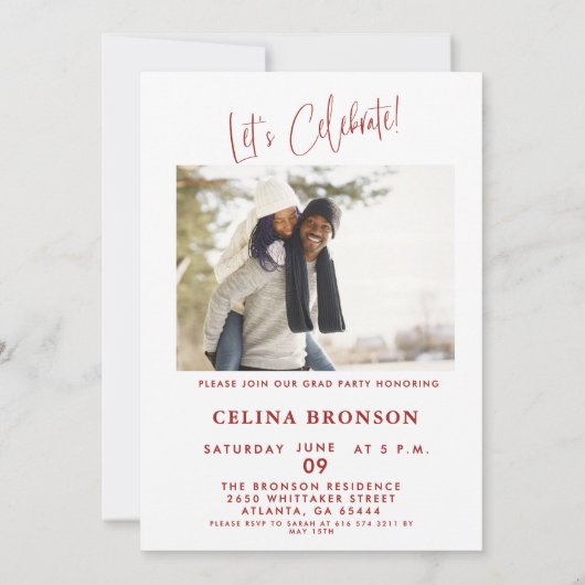 Moderne rode script foto 2024 Minimal Afstudeerder Kaart (Achterkant)