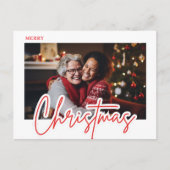 Moderne Rode Script Gelukkig Kerstmis Foto Briefkaart (Voorkant)