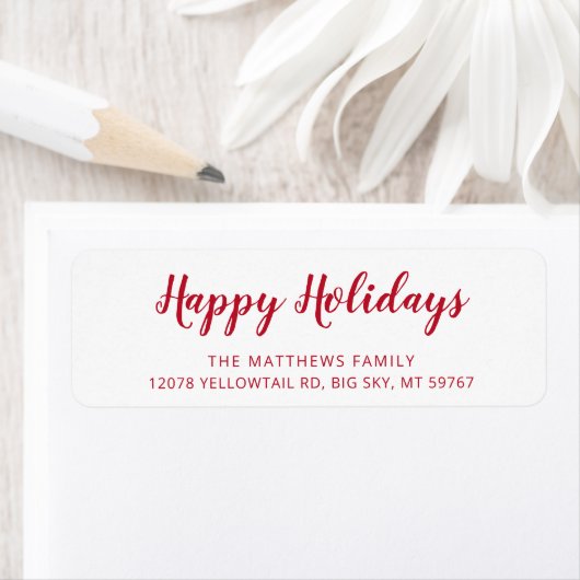 Moderne Rode Script Kerst Retouradres Etiket (Insitu)