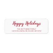 Moderne Rode Script Kerst Retouradres Etiket (Voorkant)