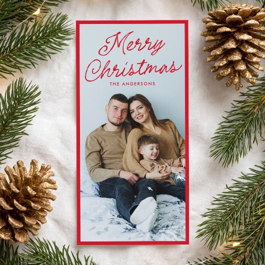 Moderne Rode Script Kerstmis Hoge Foto Feestdagenkaart