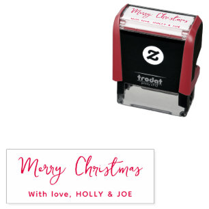 Moderne Rode Script Prettig Kerst Naam Zelfinktende Stempel