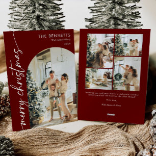 Moderne rode script vrolijke kerst boog foto feestdagenkaart