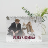 Moderne rode sneeuwfoto Vrolijke kerst Kaart (Staand voorkant)