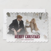 Moderne rode sneeuwfoto Vrolijke kerst Kaart (Voorkant)