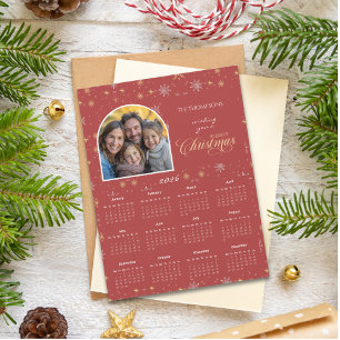 Moderne Rode Sneeuwvlok Foto 2026 Kalender Kaart