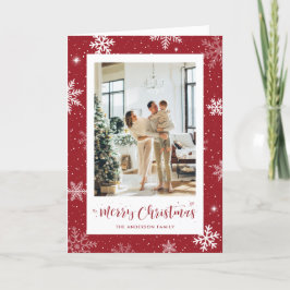 Moderne Rode Sneeuwvlok Foto Vrolijk Kerstfeest Feestdagen Kaart