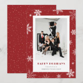 Moderne Rode Sneeuwvlok Foto Zakelijk Feestdagenkaart (Voorkant / Achterkant)