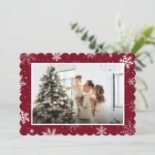 Moderne Rode Sneeuwvlok Vrolijke Kerstfoto Feestdagenkaart (Staand voorkant)