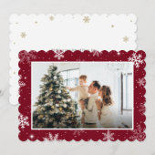 Moderne Rode Sneeuwvlok Vrolijke Kerstfoto Feestdagenkaart (Voorkant / Achterkant)