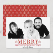 Moderne rode sneeuwvlokken foto vakantie Kaart (Voorkant / Achterkant)