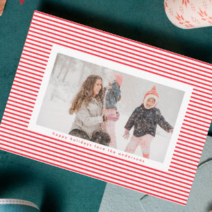 Moderne rode speldenstrepen Kerst frame foto Feestdagenkaart