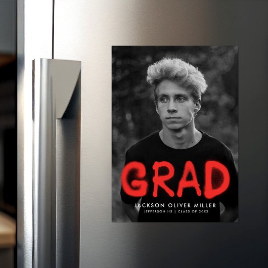 Moderne Rode Spuitverf Typografie Foto Afstuderen Magnetische Uitnodiging