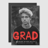 Moderne Rode Spuitverf Typografie Foto Afstuderen Magnetische Uitnodiging (Voorkant / Achterkant)