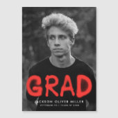 Moderne Rode Spuitverf Typografie Foto Afstuderen Magnetische Uitnodiging (Voorkant)