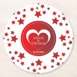 Moderne rode sterren en hart ronde kartonnen onderzetter