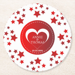 Moderne rode sterren en hart ronde kartonnen onderzetter