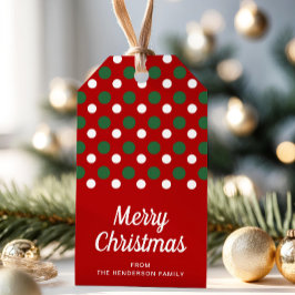 Moderne Rode Stippen Prettig Kerstfeest Cadeaulabel