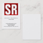 Moderne rode streep wit groot monogram visitekaartje (Voorkant / Achterkant)