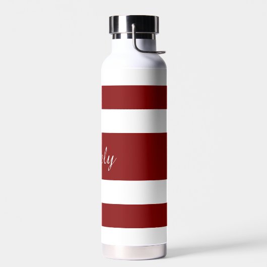Moderne rode strepen naam waterfles (Links)