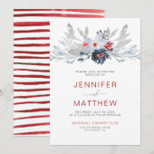 Moderne rode strepen Navy rood grijs bloemenbruilo Kaart (Voorkant / Achterkant)