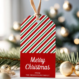 Moderne Rode Strepen Prettig Kerstfeest Cadeaulabel