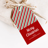 Moderne Rode Strepen Prettig Kerstfeest Cadeaulabel