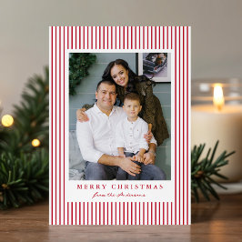 Moderne Rode Strepen Vrolijk Kerstfeest 2 Foto Feestdagenkaart