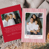 Moderne Rode Strepen Vrolijk Kerstfeest 2 Foto Feestdagenkaart