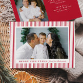 Moderne rode strepen vrolijk kerstfeest 2 foto feestdagenkaart
