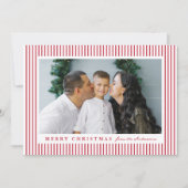 Moderne rode strepen vrolijk kerstfeest 2 foto feestdagenkaart (Voorkant)