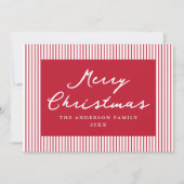 Moderne rode strepen Vrolijk kerstfeest niet-foto Feestdagenkaart (Voorkant)