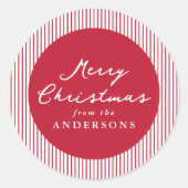 Moderne rode strepen Vrolijk kerstfeest Ronde Sticker (Voorkant)