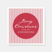 Moderne rode strepen Vrolijk kerstfeest Servet (Voorkant)