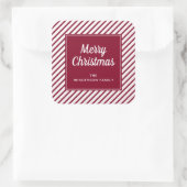 Moderne rode strepen Vrolijk kerstfeest Vierkante Sticker (Tas)