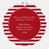 Moderne rode strepen Vrolijke Kerstfoto Ornament Kaart (Achterkant)