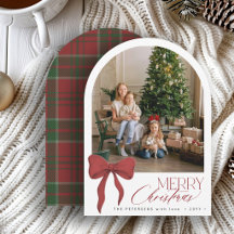 Moderne rode strik foto vrolijke kerst vakantiekaa