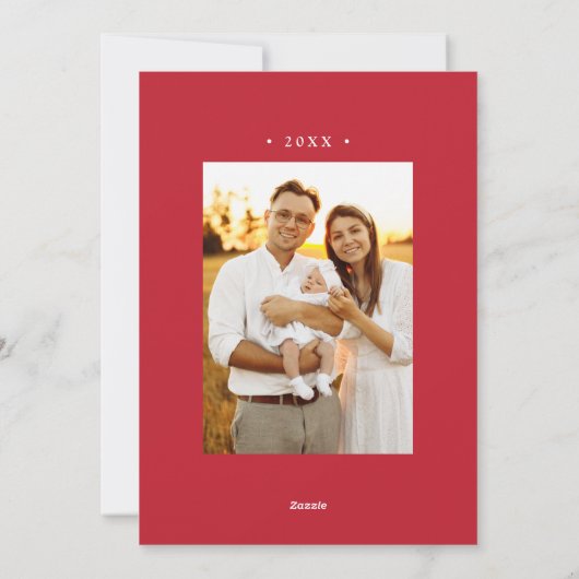 Moderne Rode Sunburst Vrolijk Kerstfeest 2 Foto Feestdagenkaart (Achterkant)