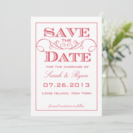 Moderne Rode Swirl Save the Date Aankondiging (Staand voorkant)