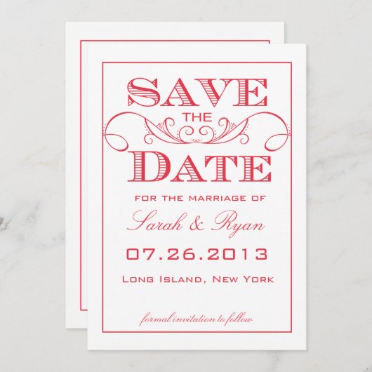 Moderne Rode Swirl Save the Date Aankondiging (Voorkant / Achterkant)
