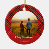 Moderne Rode Tartan Eén Foto Keramisch Ornament (Voorkant)