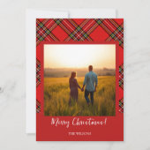 Moderne rode Tartan One foto Feestdagenkaart (Voorkant)