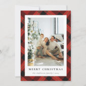 Moderne Rode Tartan Plaid & Familie Foto Kerstmis Feestdagenkaart (Voorkant)