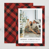 Moderne Rode Tartan Plaid & Familie Foto Kerstmis Feestdagenkaart (Voorkant / Achterkant)