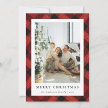 Moderne Rode Tartan Plaid & Familie Foto Kerstmis