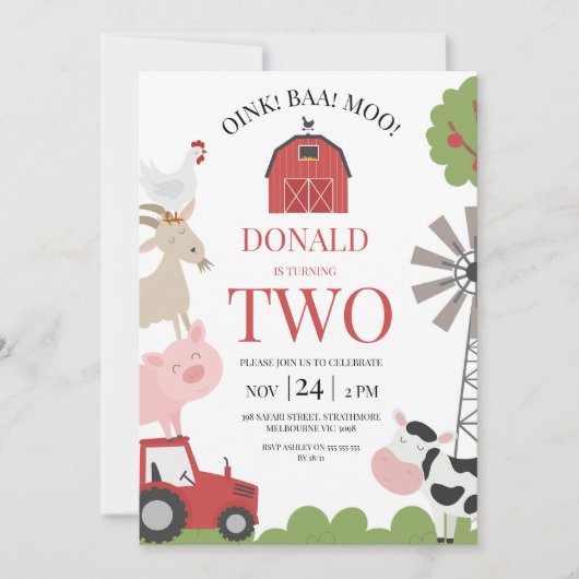 Moderne Rode Tractor Oink Baa Moo Boerderij Verjaa Kaart (Voorkant)